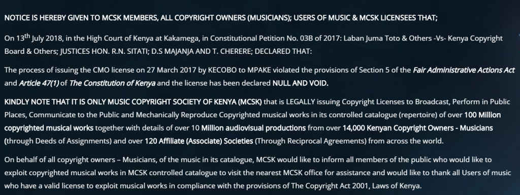 High Court orders MCSK to stop collecting royalties and license fees ...